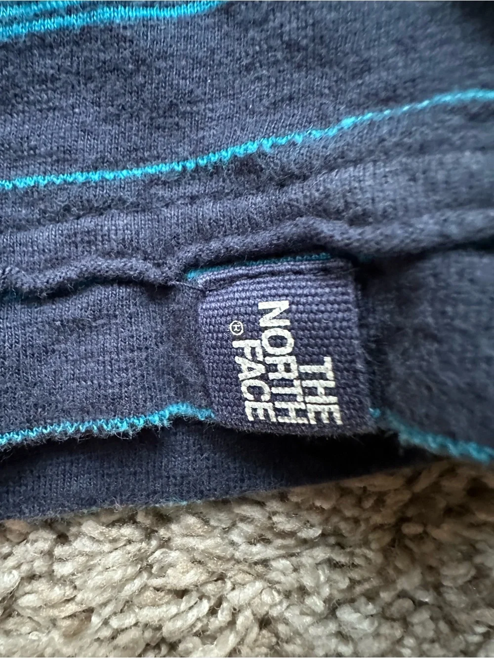 Vintage The North Face Striped Navy and Teal Polo
